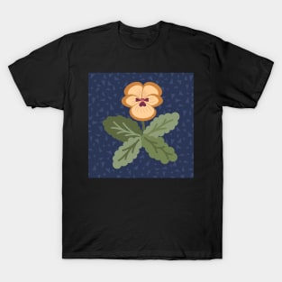 Minimalist pansy flower on classic navy blue T-Shirt